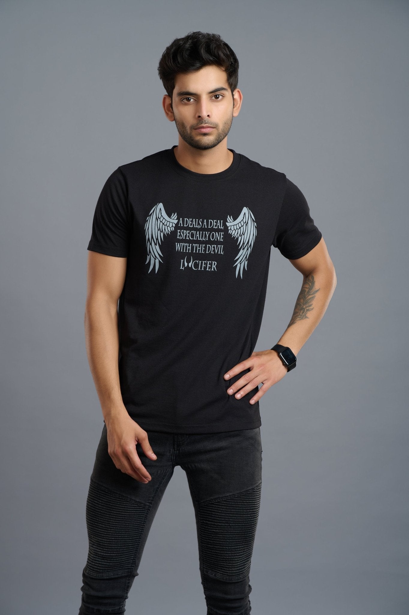 Lucifer the Devil Printed Black T-Shirt for Men - Go Devil