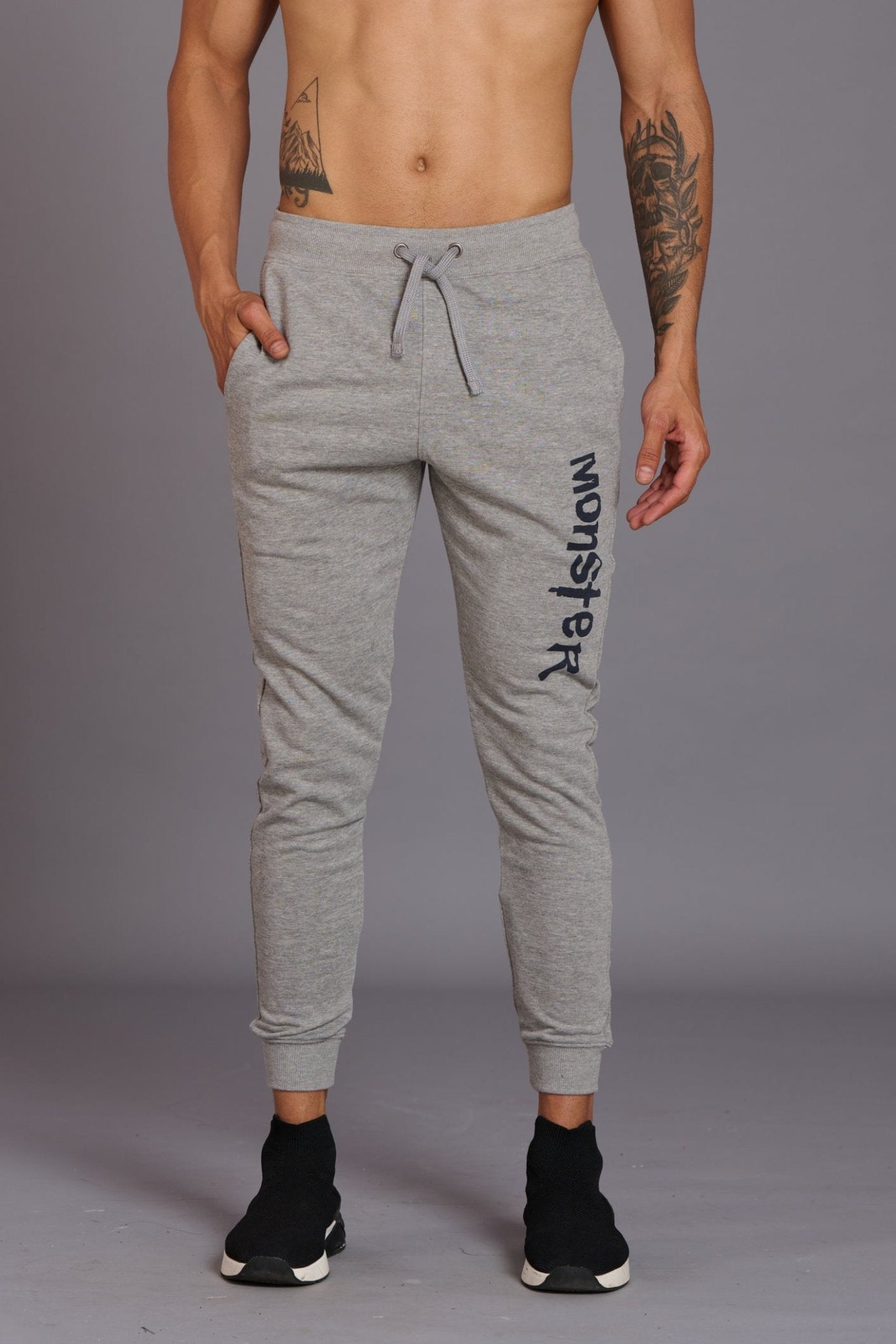 Monster Printed Grey Joggers for Men - Go Devil