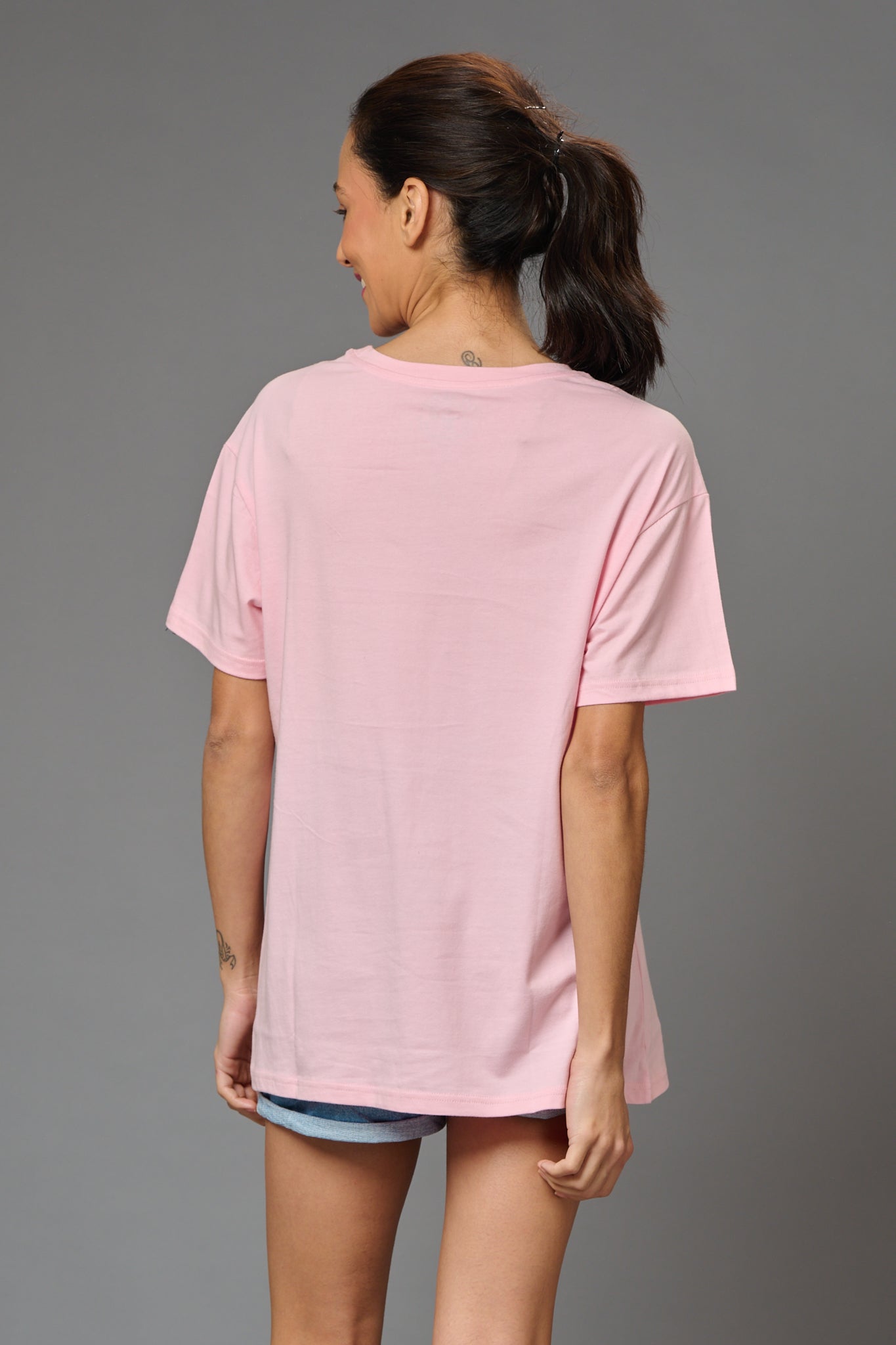 Moody Printed Baby Pink Oversized T-Shirt for Women - Go Devil