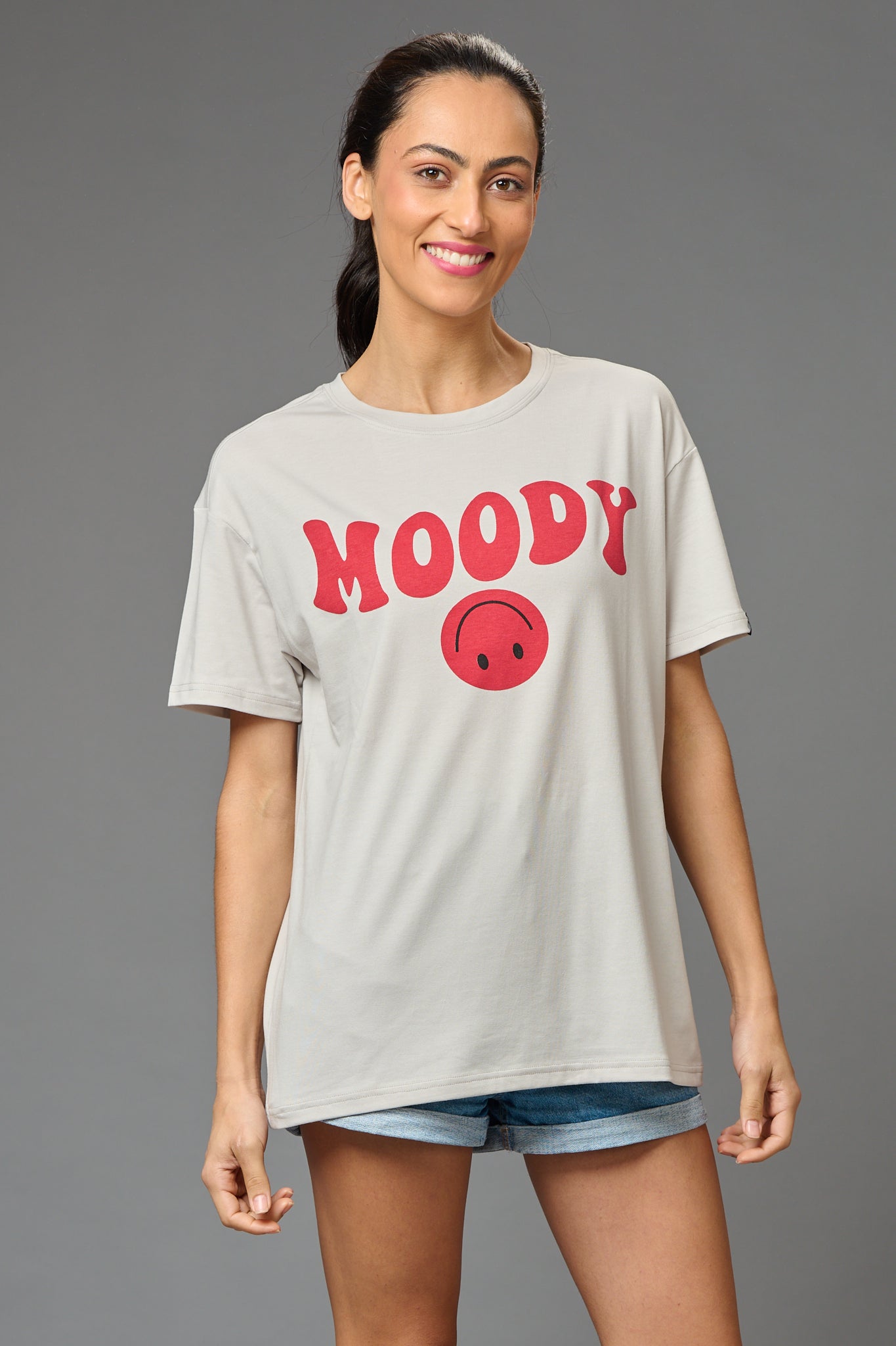 Moody Printed Oversized T-Shirt for Women - Go Devil