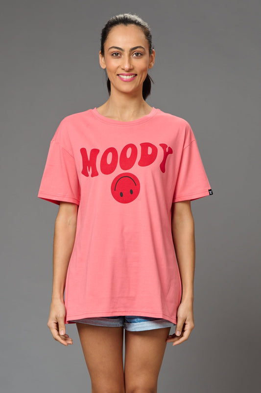 Moody Printed Pink Oversized T-Shirt for Women - Go Devil