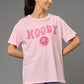 Moody with Smiley Printed Baby Pink Oversized T-Shirt for Women - Go Devil
