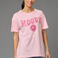 Moody with Smiley Printed Baby Pink Oversized T-Shirt for Women - Go Devil
