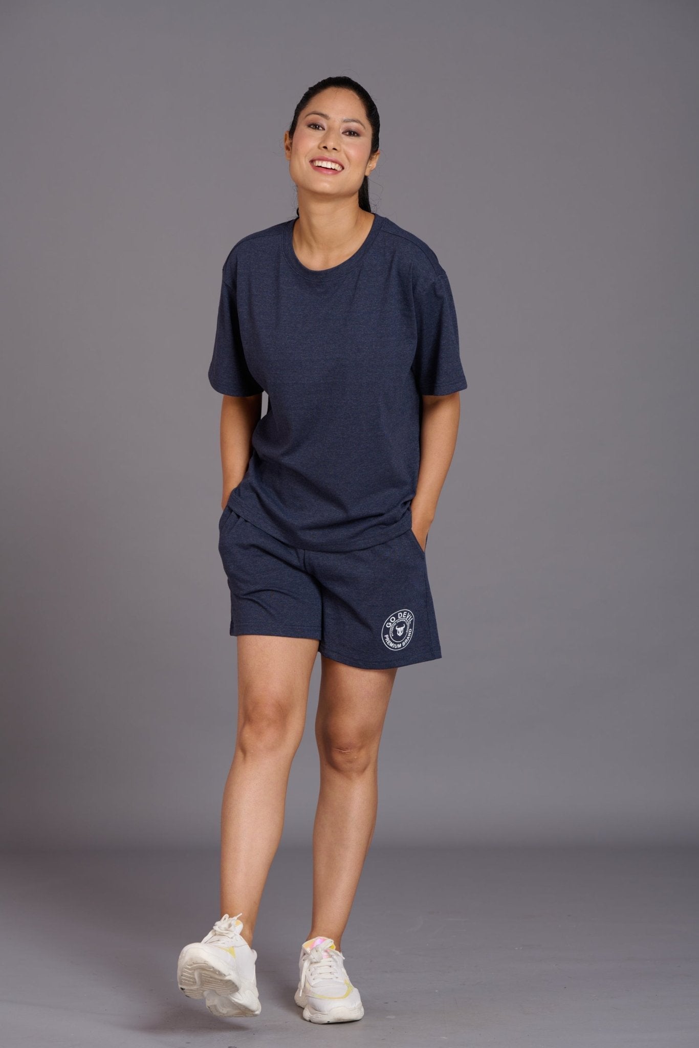 Navy Melange Premium Cotton Co-ord Set for Women - Go Devil