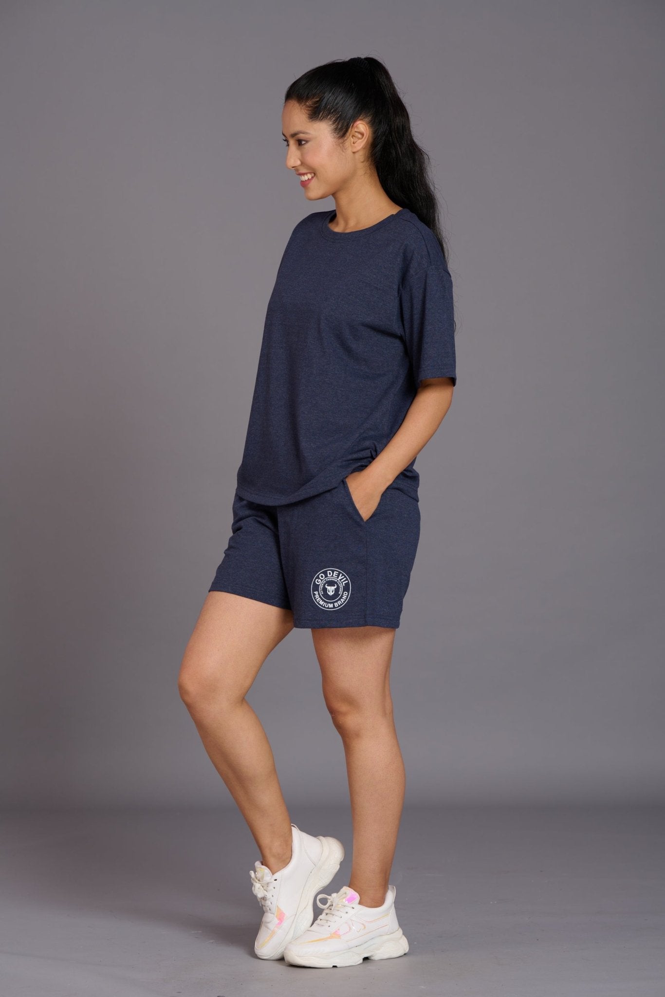 Navy Melange Premium Cotton Co-ord Set for Women - Go Devil