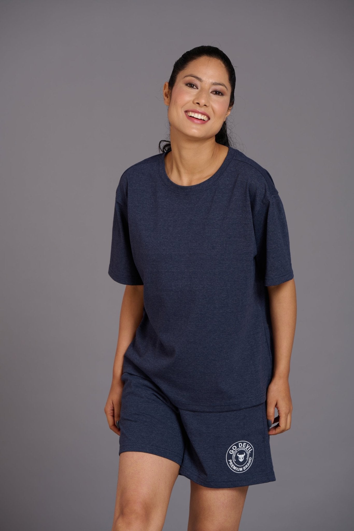 Navy Melange Premium Cotton Co-ord Set for Women - Go Devil