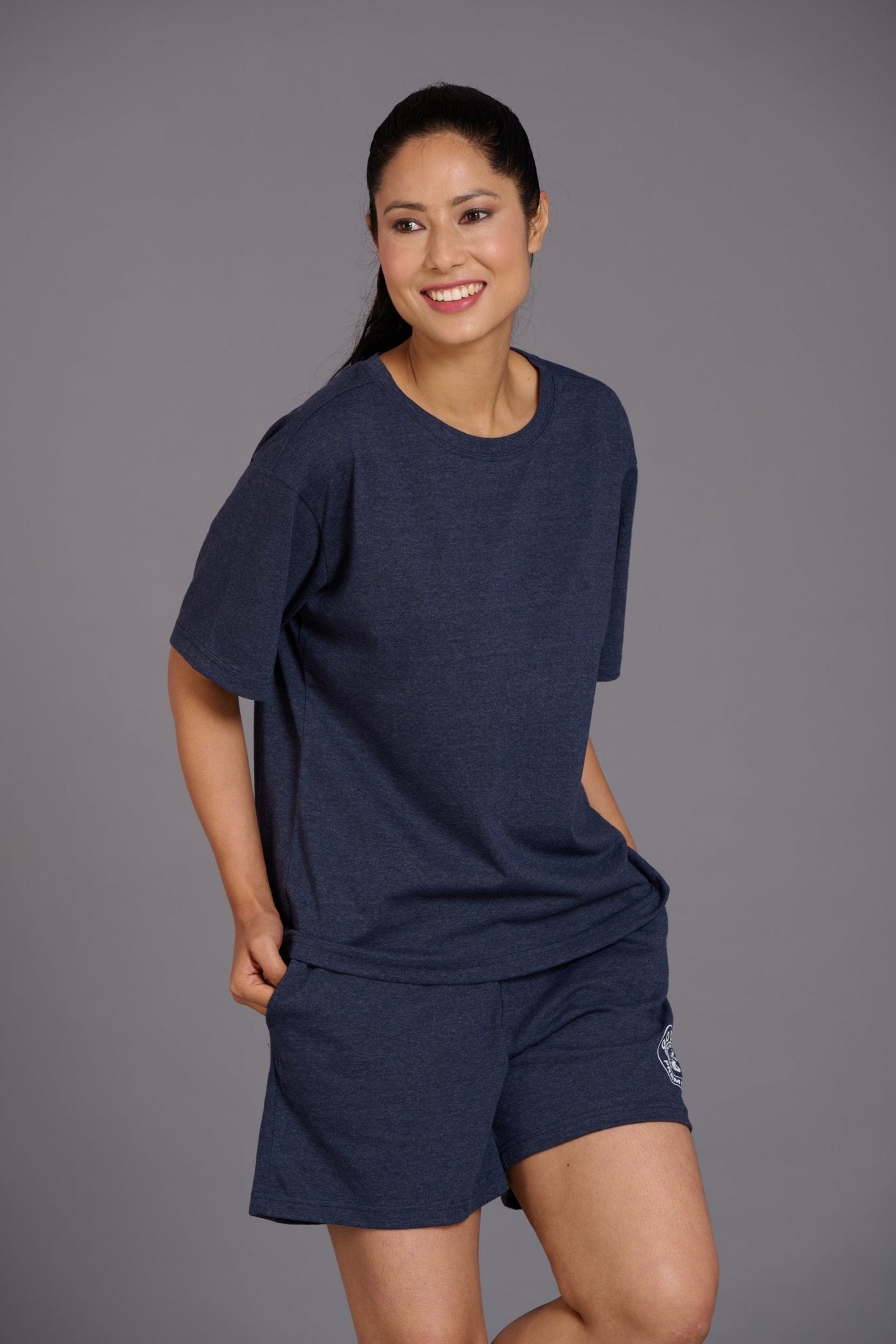 Navy Melange Premium Cotton Co-ord Set for Women - Go Devil