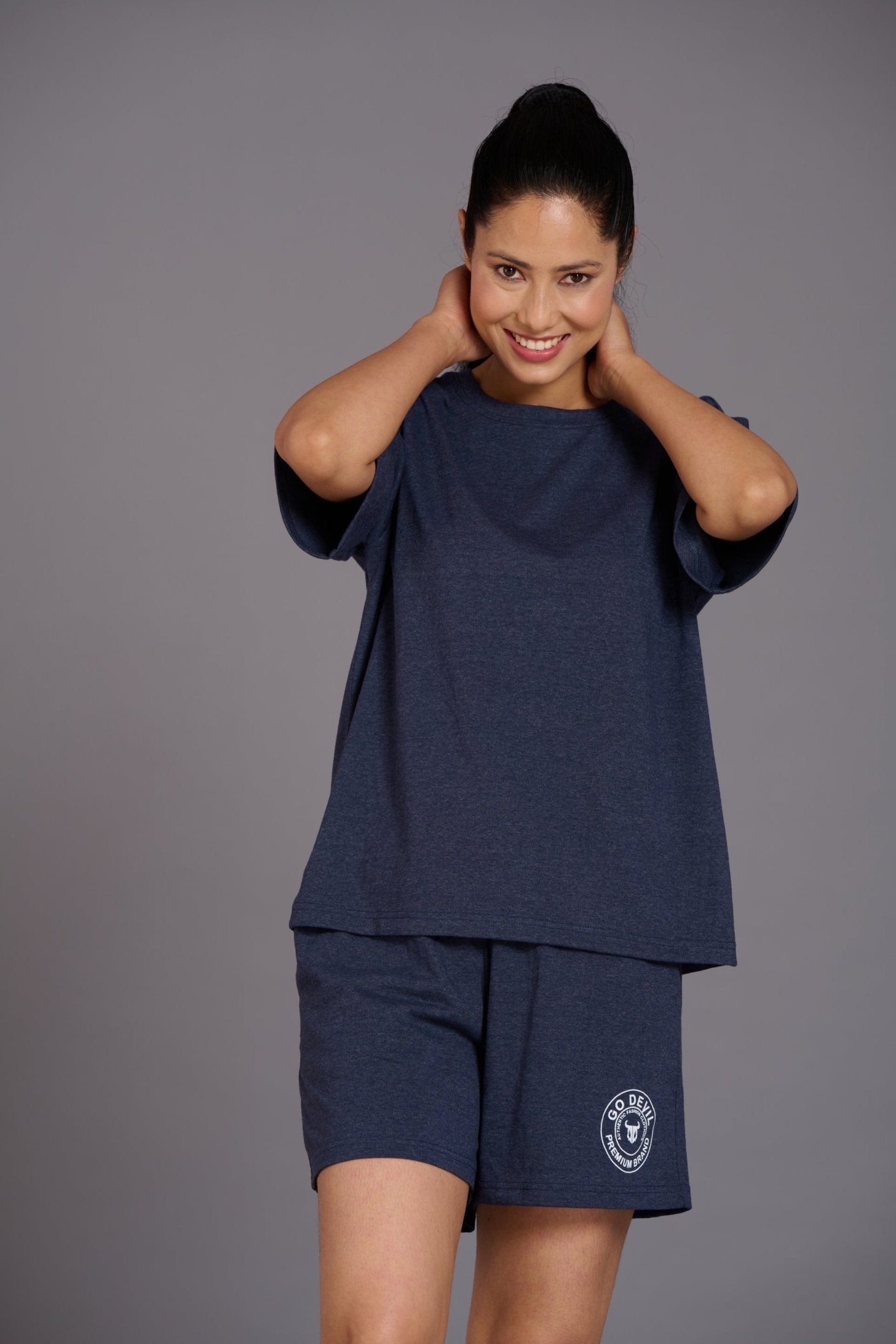 Navy Melange Premium Cotton Co-ord Set for Women - Go Devil