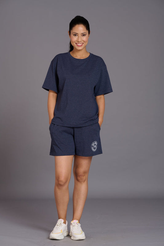 Navy Melange Premium Cotton Co-ord Set for Women - Go Devil 1366