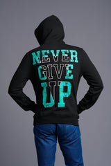 Never Give Up in Green Printed Black Hoodie for Men - Go Devil