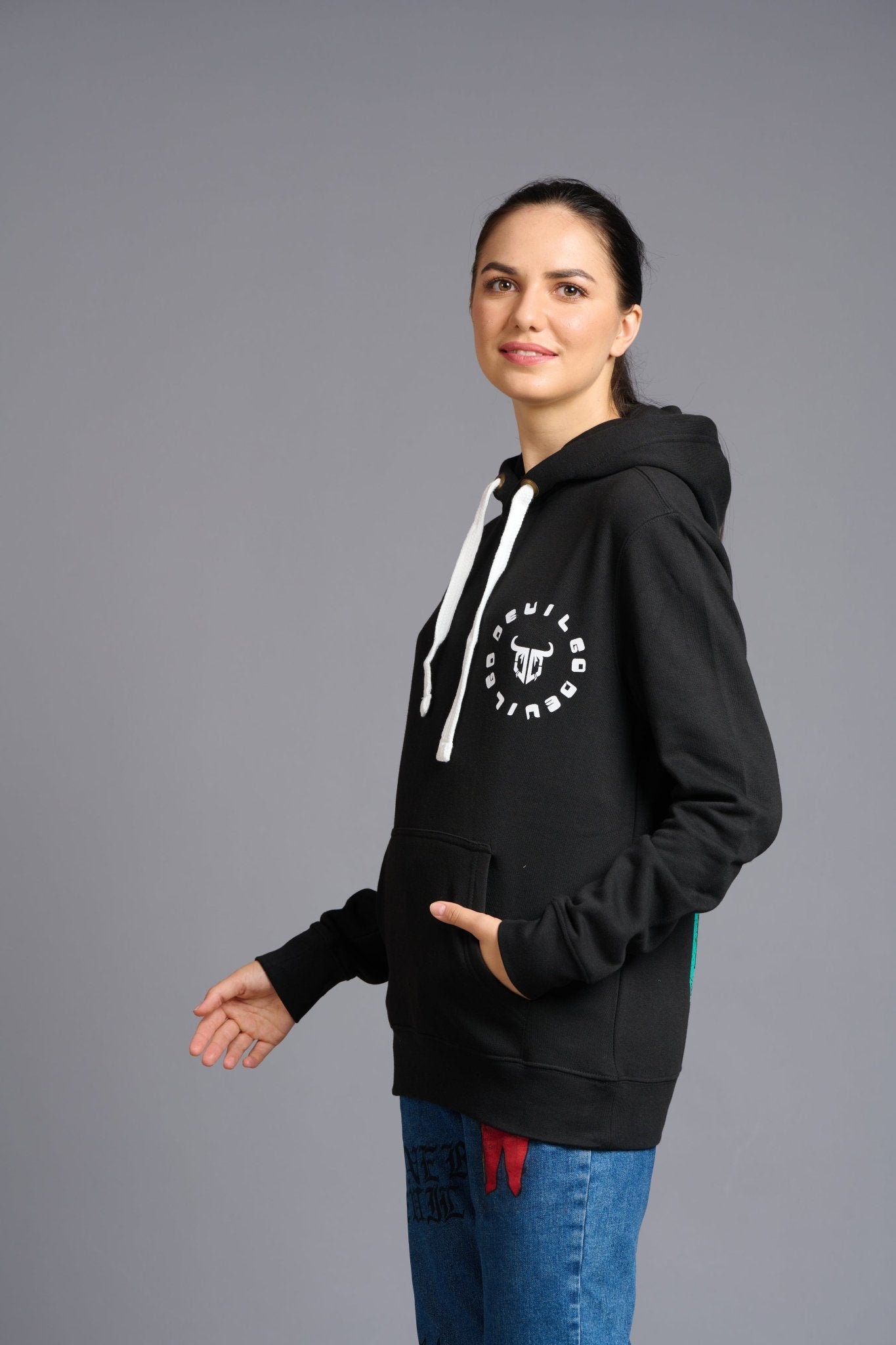 Never Give Up (in Green) Printed Black Hoodie for Women - Go Devil