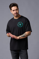 Never Give Up (in Green) Printed Black Oversized T-Shirt for Men - Go Devil