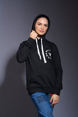 Never Give Up (in Red) Printed Black Hoodie for Women - Go Devil