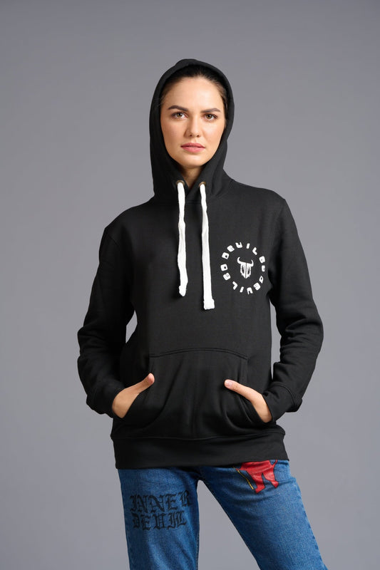 Never Give Up (in Red) Printed Black Hoodie for Women - Go Devil
