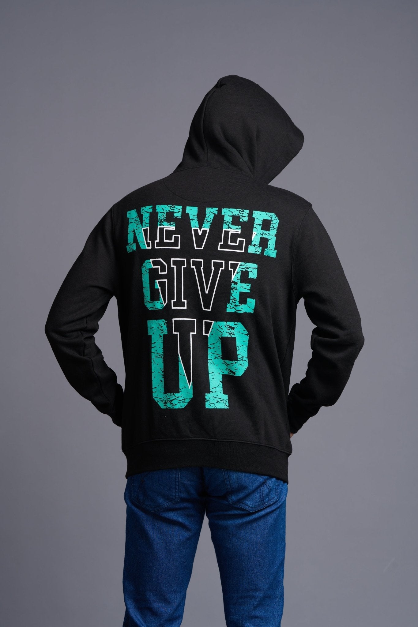 Never Give Up Printed Black Hoodie for Men - Go Devil