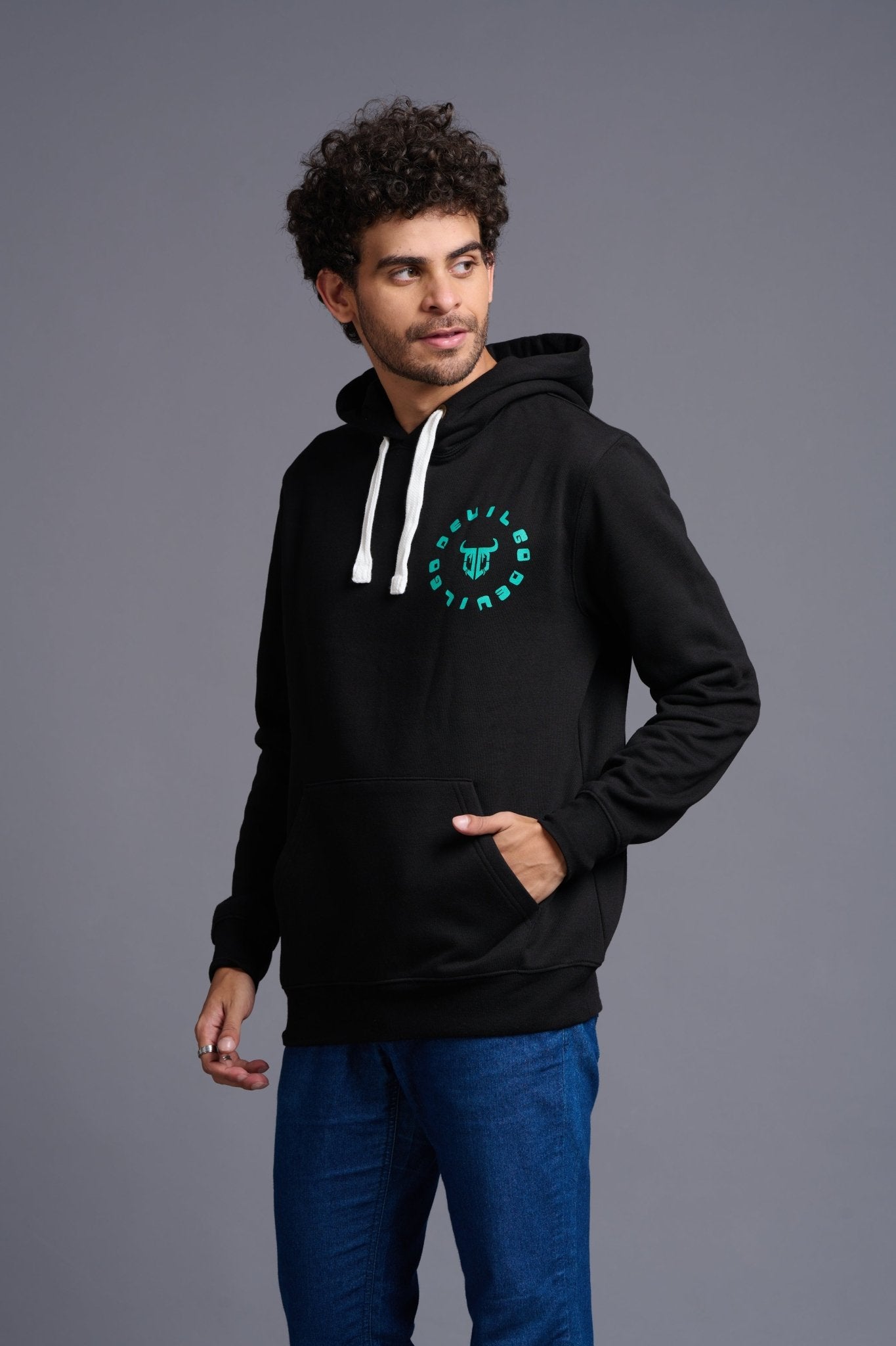 Never Give Up Printed Black Hoodie for Men - Go Devil