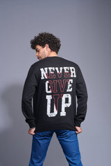 Never Give Up Printed Black Sweatshirt for Men - Go Devil