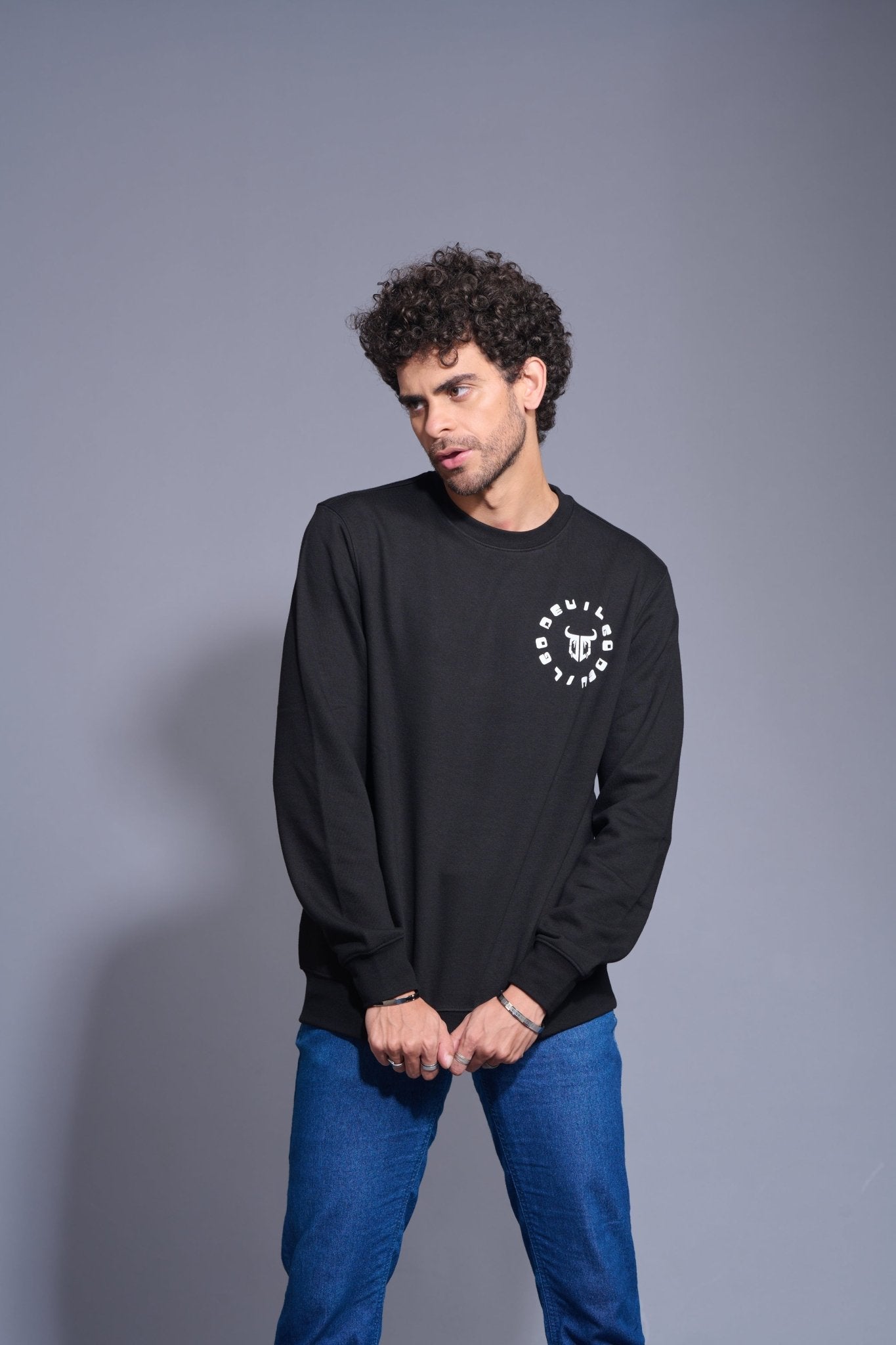 Never Give Up Printed Black Sweatshirt for Men - Go Devil