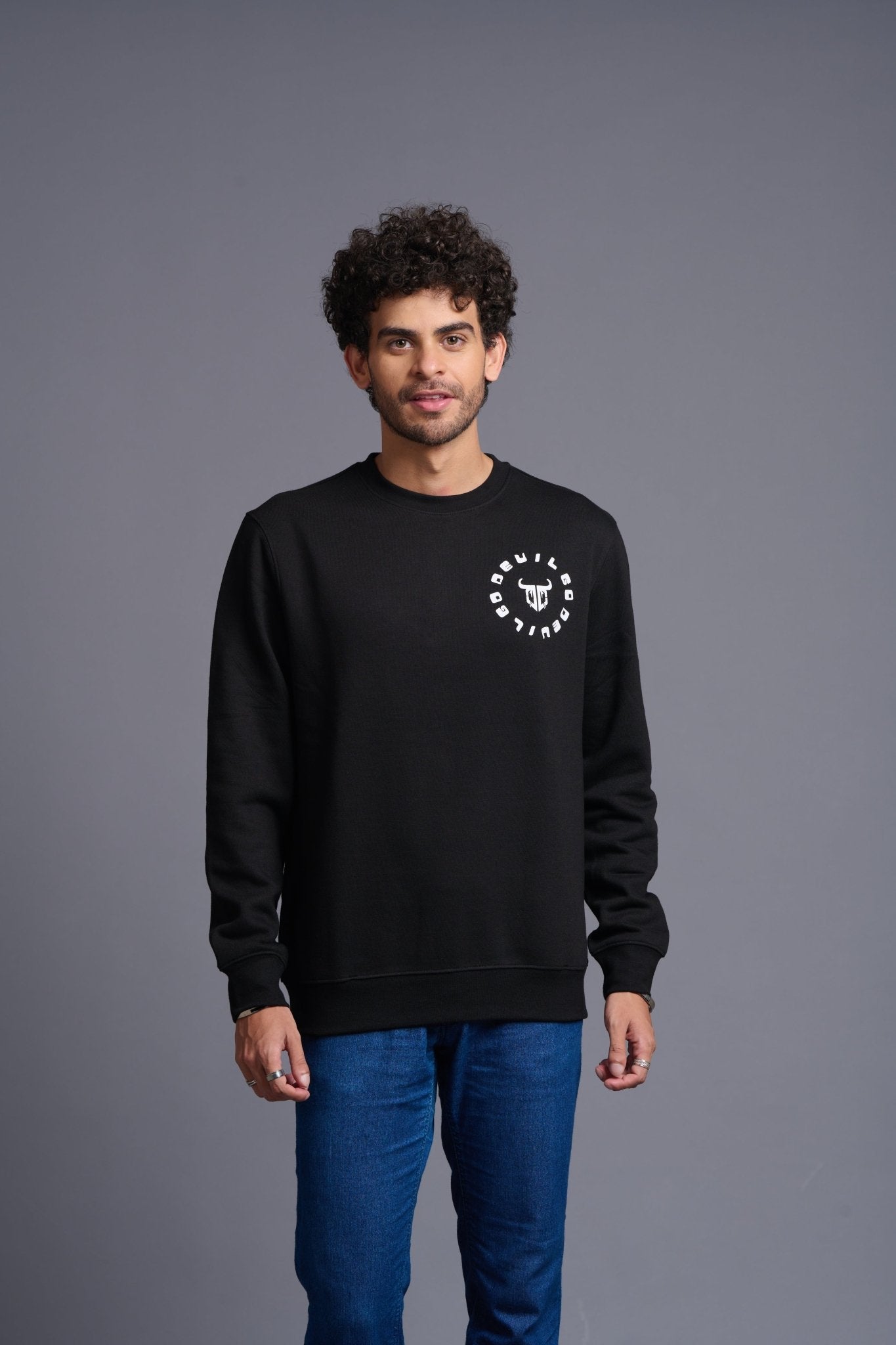 Never Give Up Printed Black Sweatshirt for Men - Go Devil