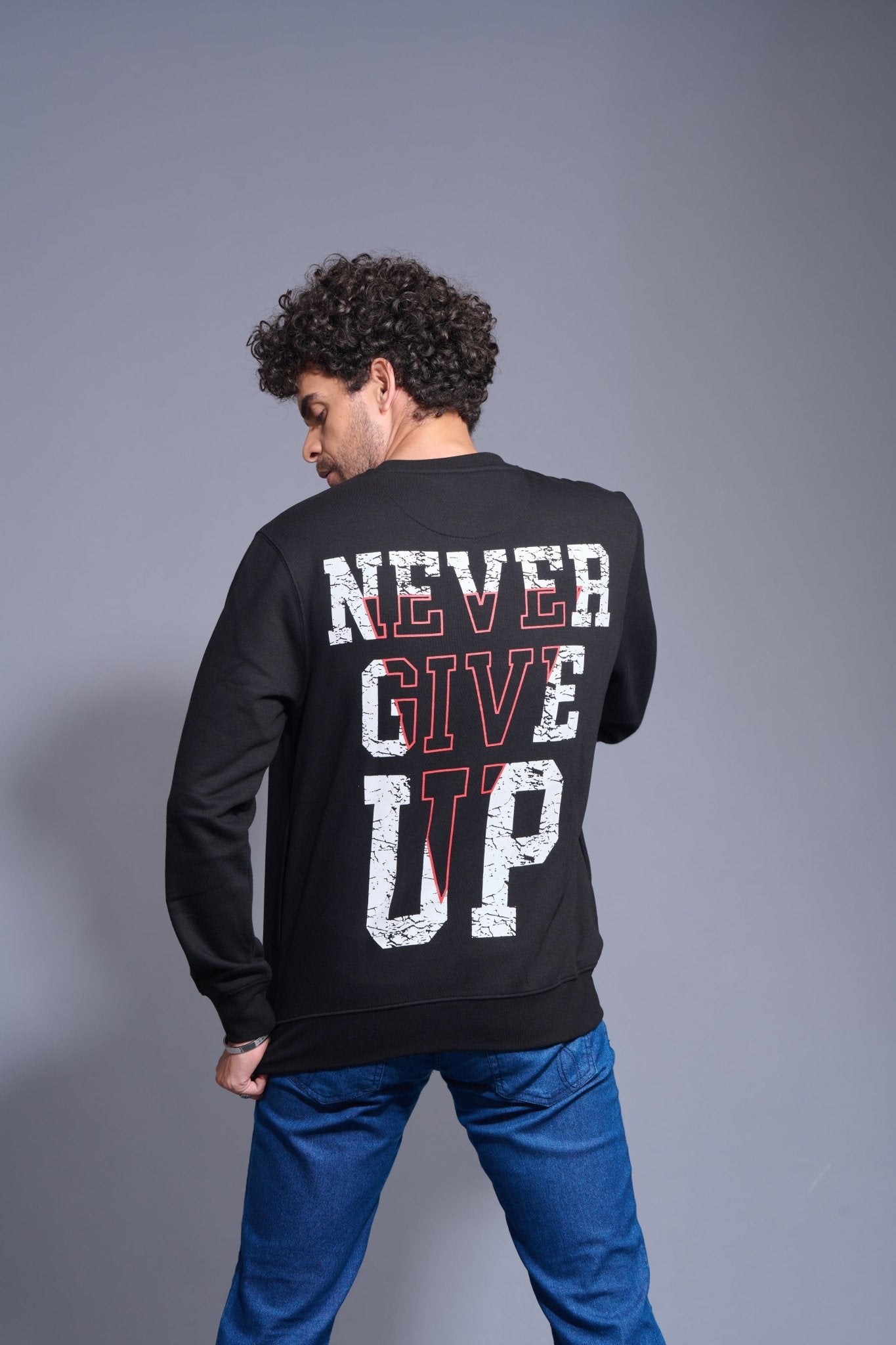 Never Give Up Printed Black Sweatshirt for Men - Go Devil