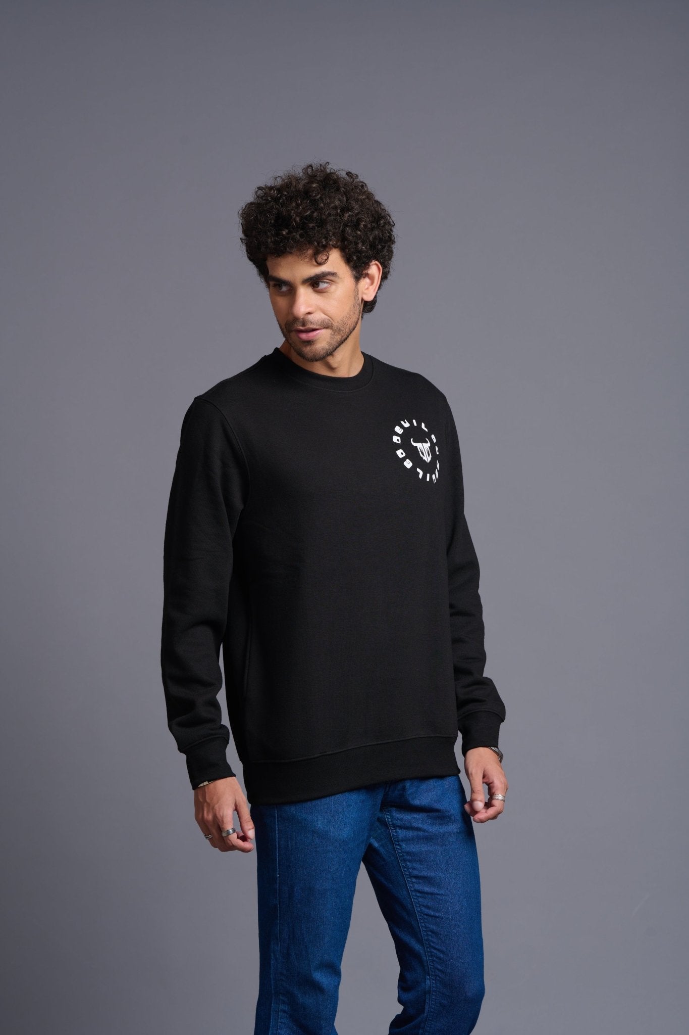 Never Give Up Printed Black Sweatshirt for Men - Go Devil