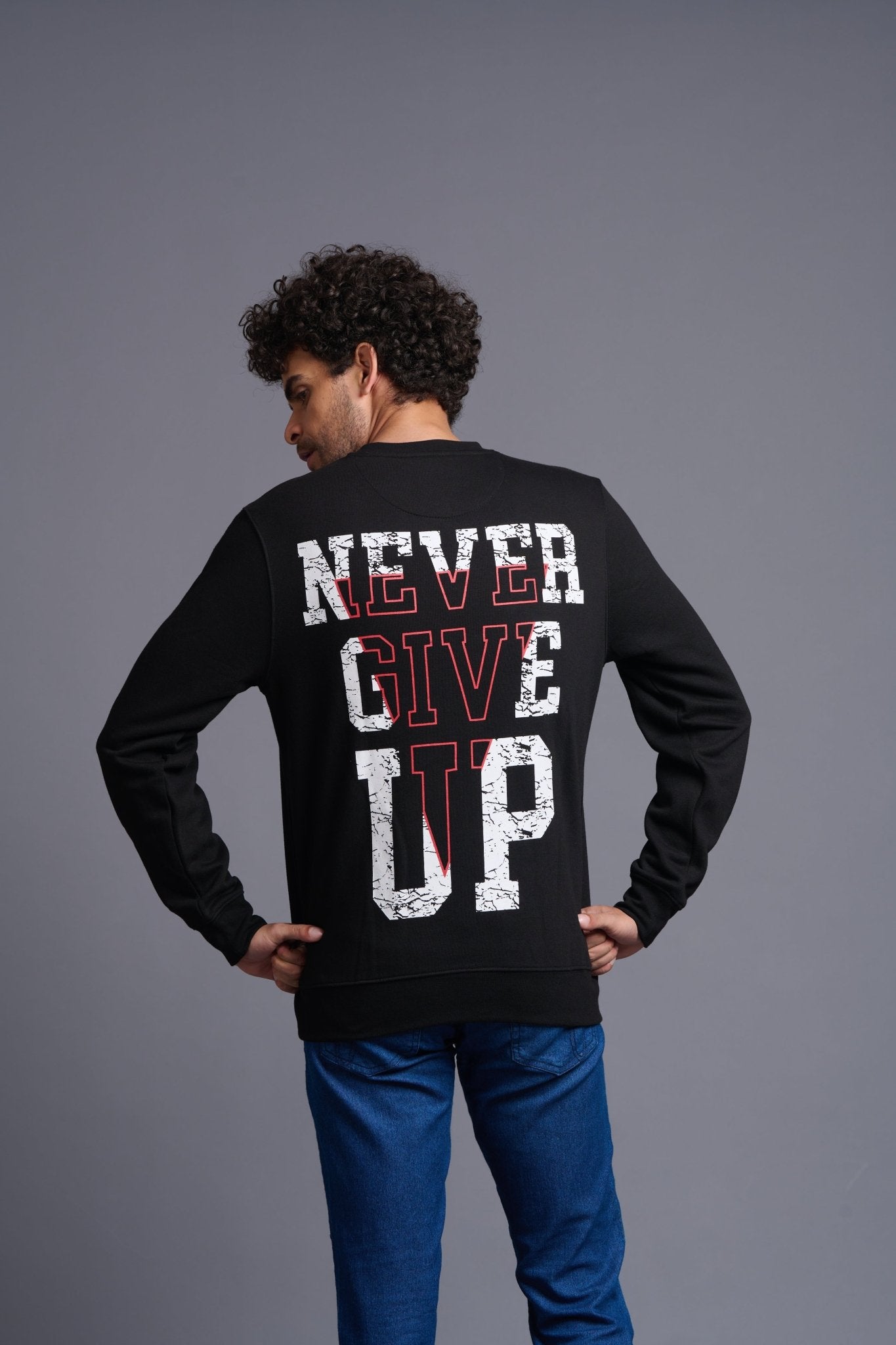 Never Give Up Printed Black Sweatshirt for Men - Go Devil