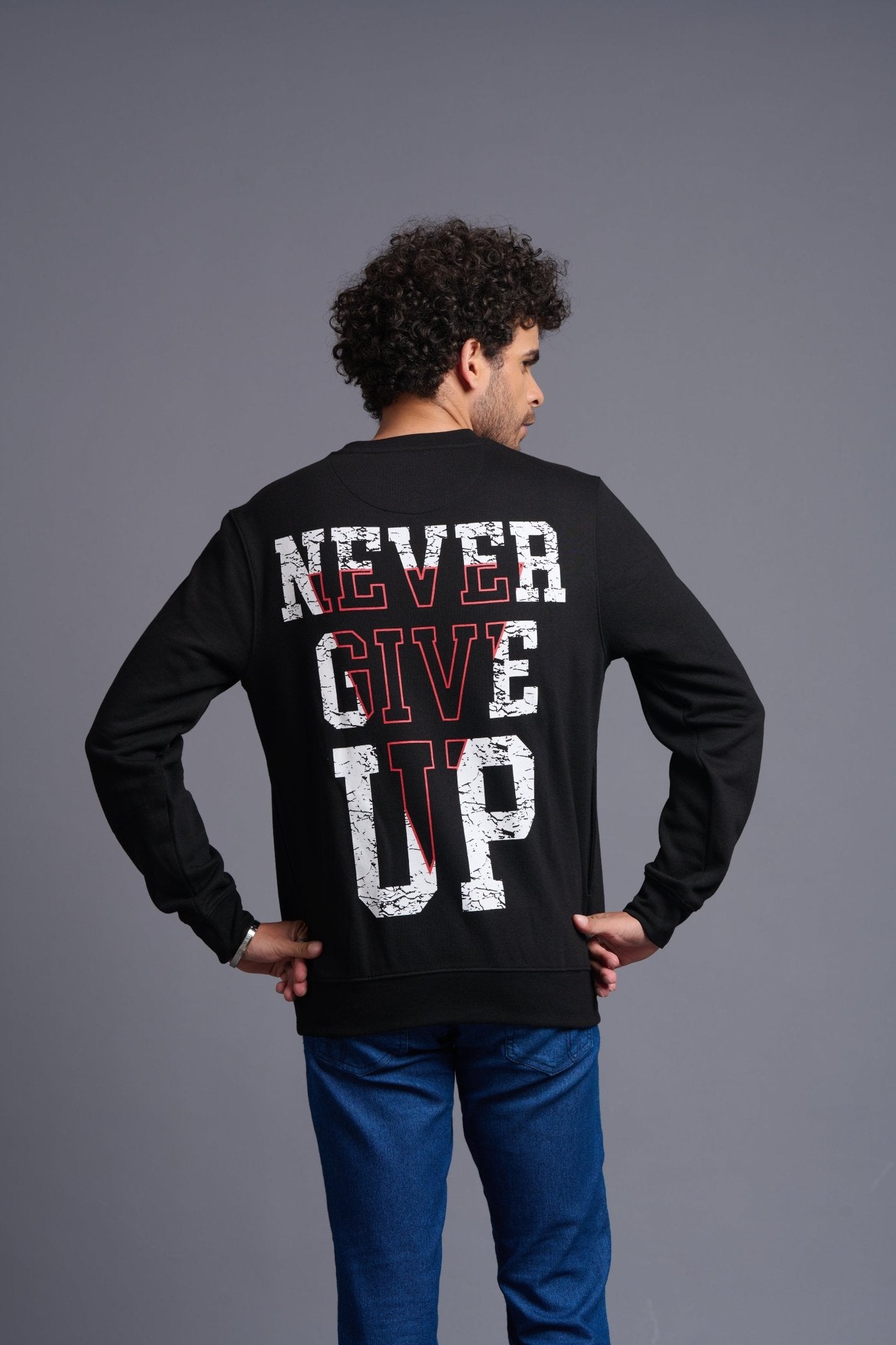 Never Give Up Printed Black Sweatshirt for Men - Go Devil