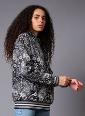 Paisely Design Printed Black Hoodie for Men - Go Devil