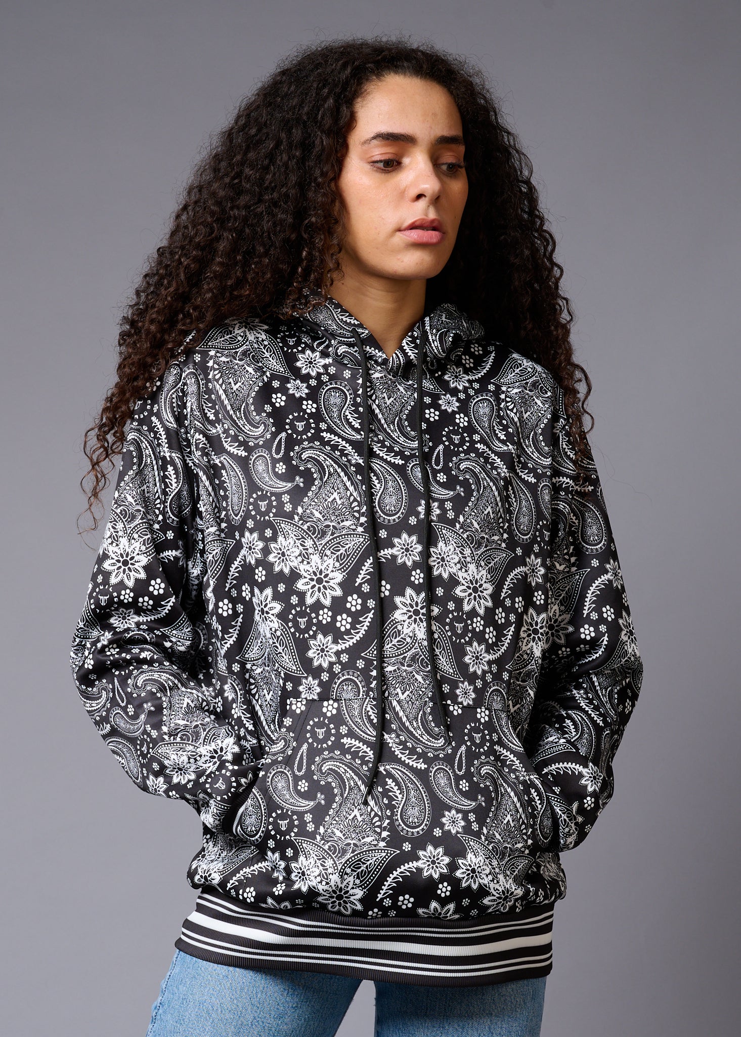 Paisely Design Printed Black Hoodie for Men - Go Devil