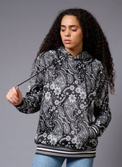 Paisely Design Printed Black Hoodie for Men - Go Devil