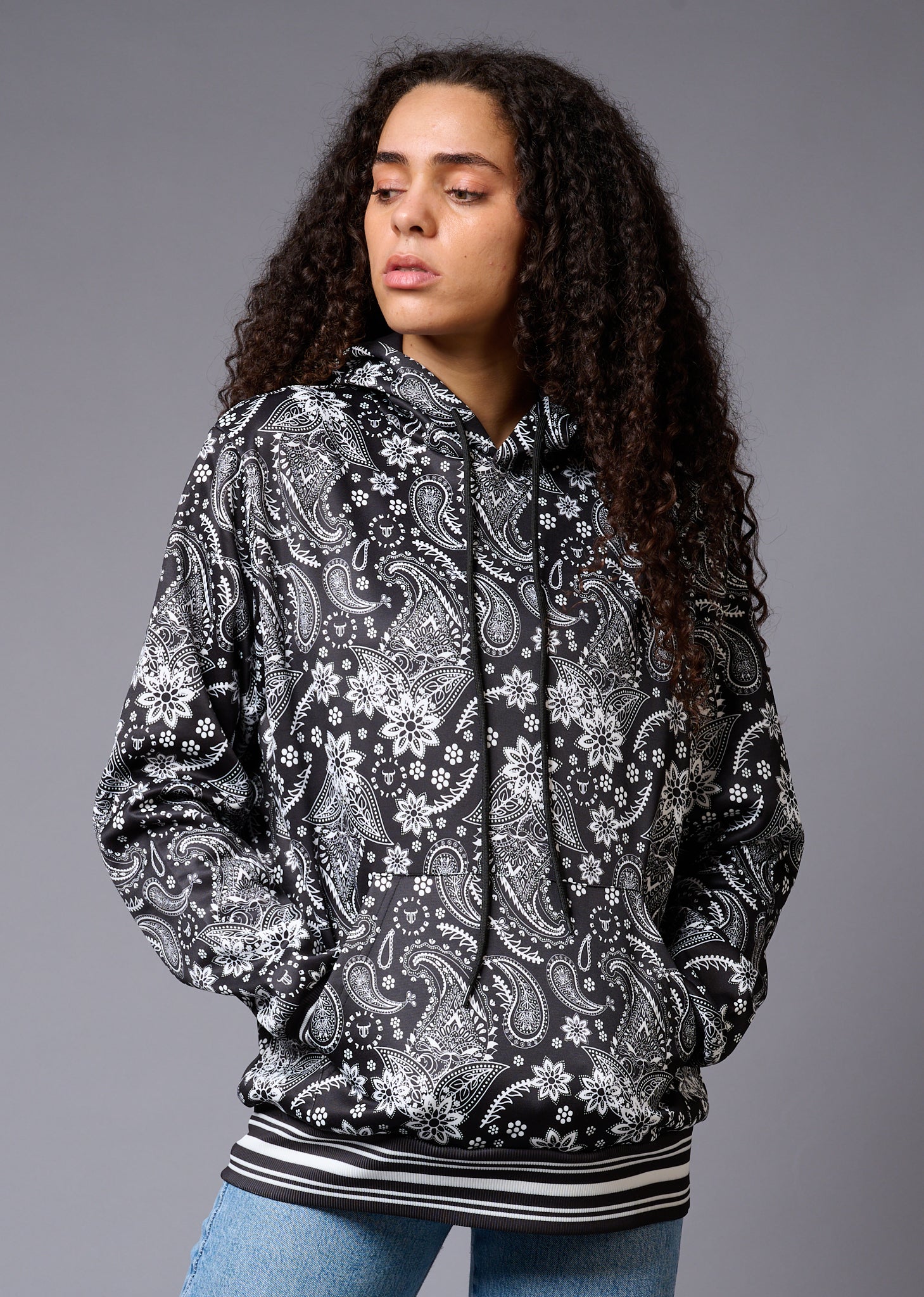 Paisely Design Printed Black Hoodie for Men - Go Devil