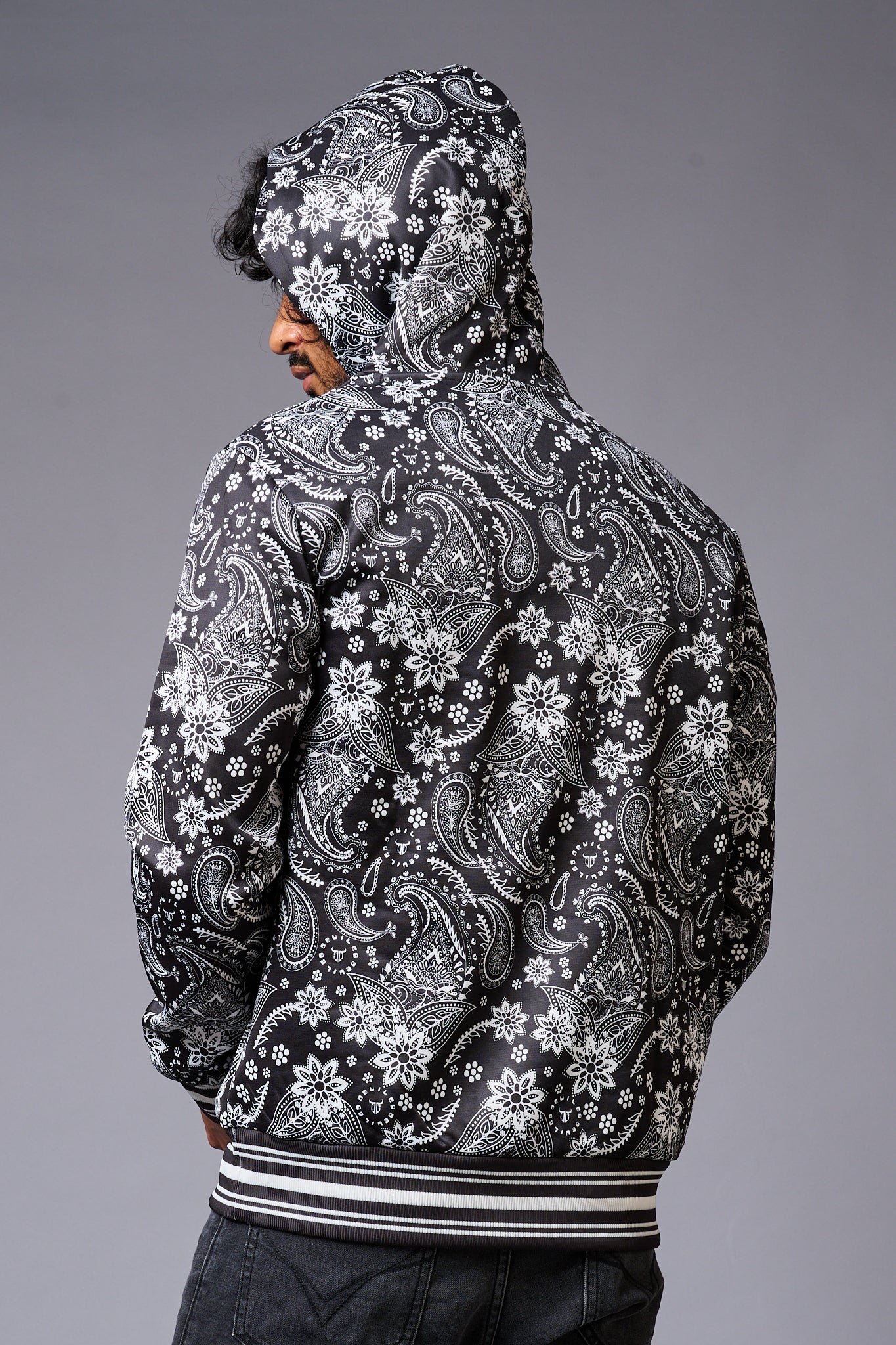 Paisely Design Printed Black Hoodie for Men - Go Devil