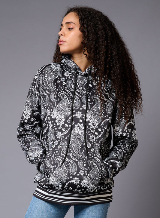 Paisely Design Printed Black Hoodie for Men - Go Devil