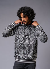 Paisely Design Printed Black Hoodie for Men - Go Devil