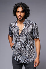 Paisely Design Printed Black Shirt for Men - Go Devil