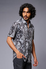 Paisely Design Printed Black Shirt for Men - Go Devil