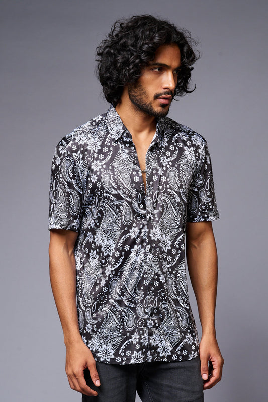 Paisely Design Printed Black Shirt for Men - Go Devil