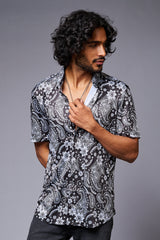 Paisely Design Printed Black Shirt for Men - Go Devil