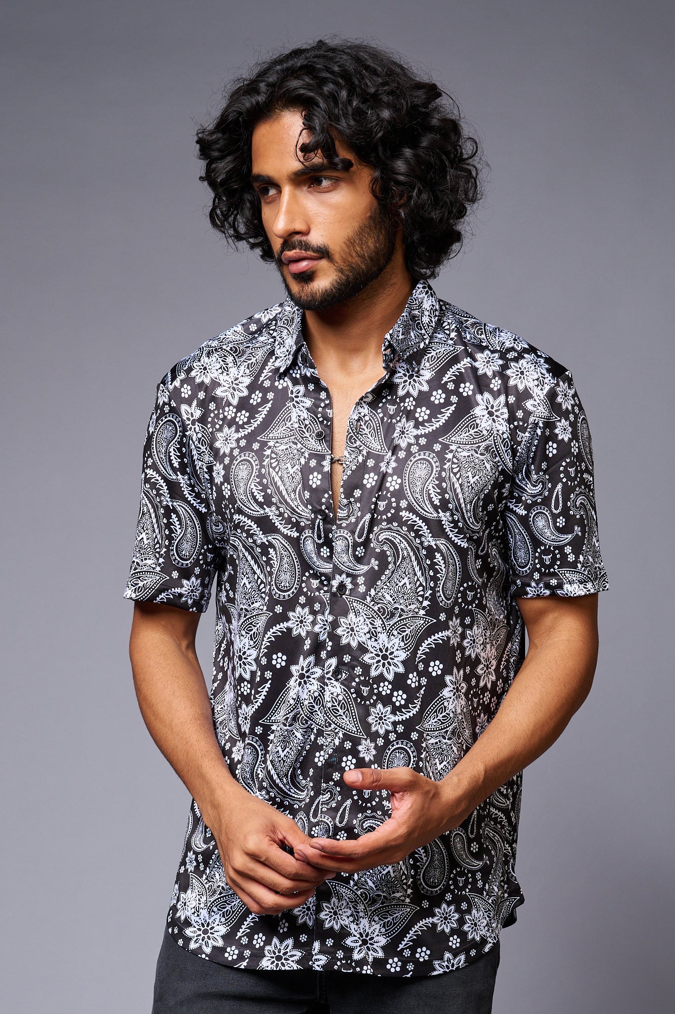 Paisely Design Printed Black Shirt for Men - Go Devil