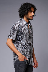 Paisely Design Printed Black Shirt for Men - Go Devil