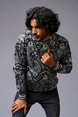 Paisely Design Printed Black Sweatshirt for Men - Go Devil