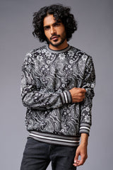 Paisely Design Printed Black Sweatshirt for Men - Go Devil