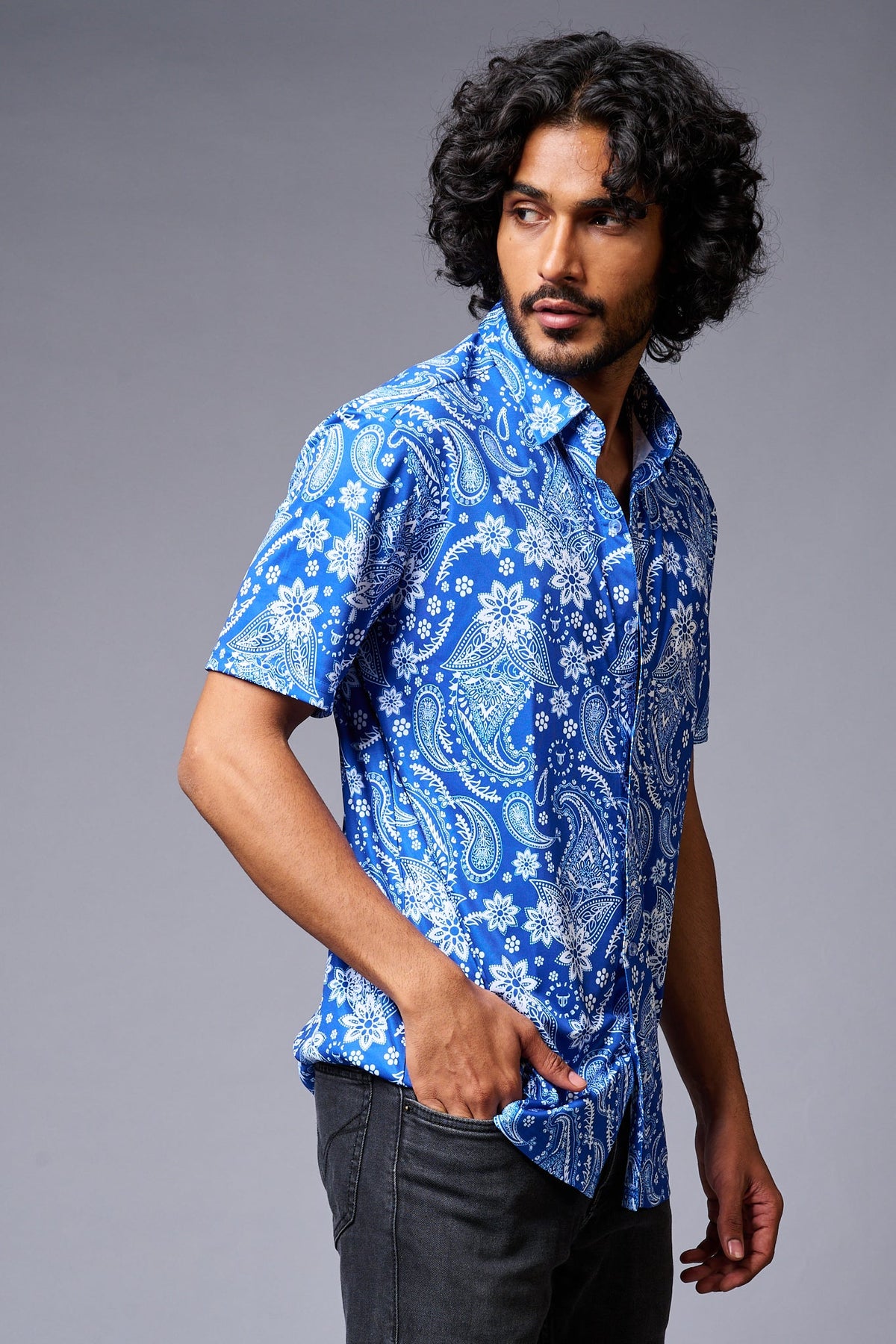 Paisely Design Printed Blue Shirt for Men - Go Devil