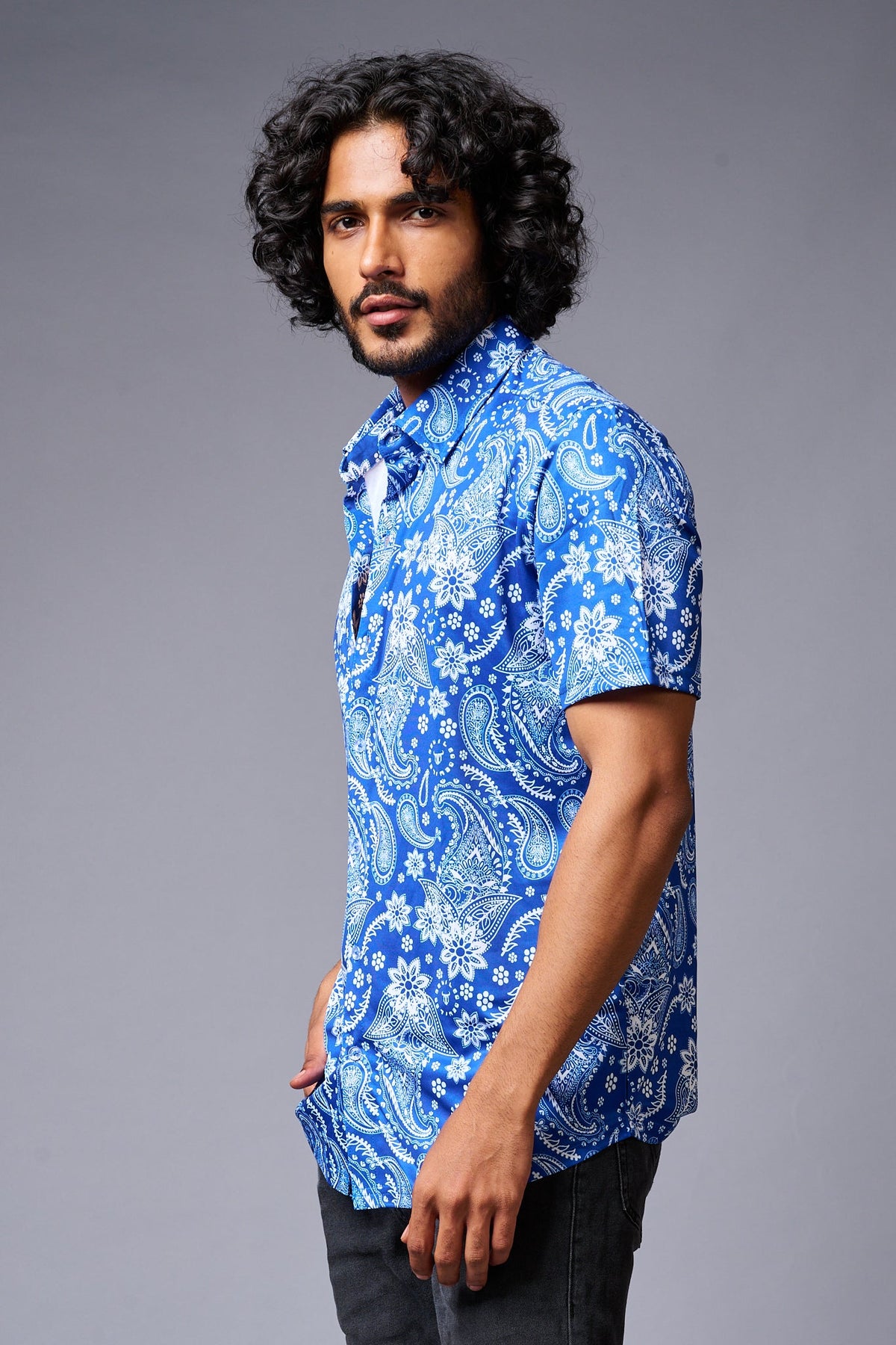 Paisely Design Printed Blue Shirt for Men - Go Devil