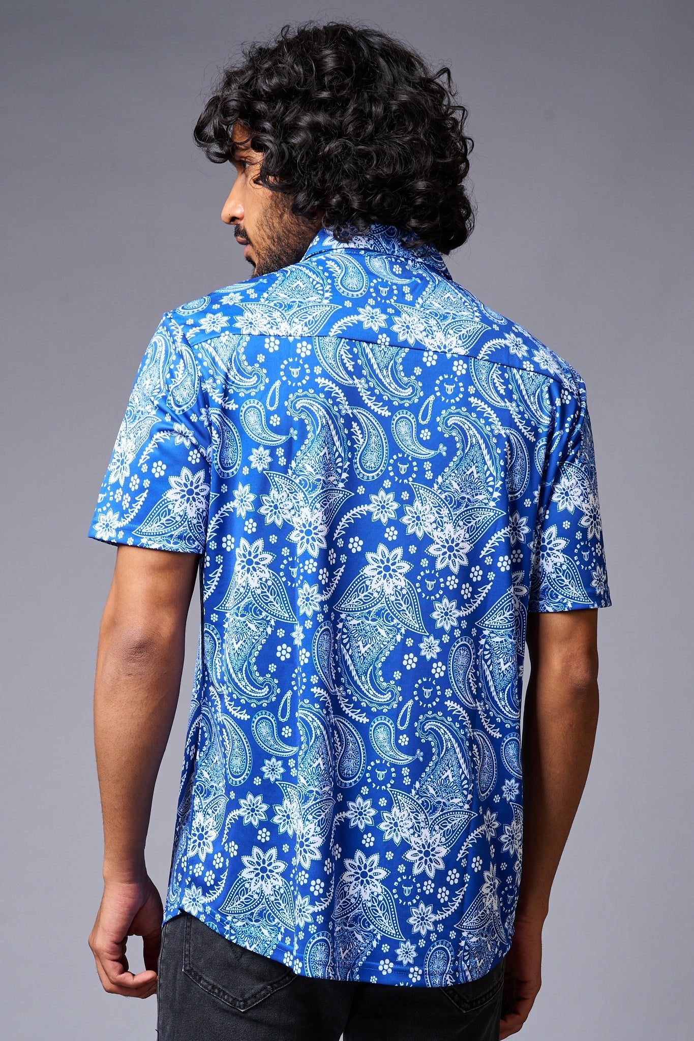 Paisely Design Printed Blue Shirt for Men - Go Devil