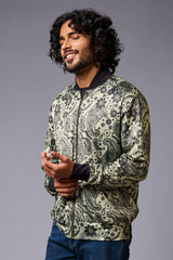 Paisely Design Printed Green Bomber Jacket for Men - Go Devil