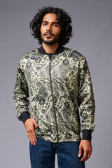 Paisely Design Printed Green Bomber Jacket for Men - Go Devil