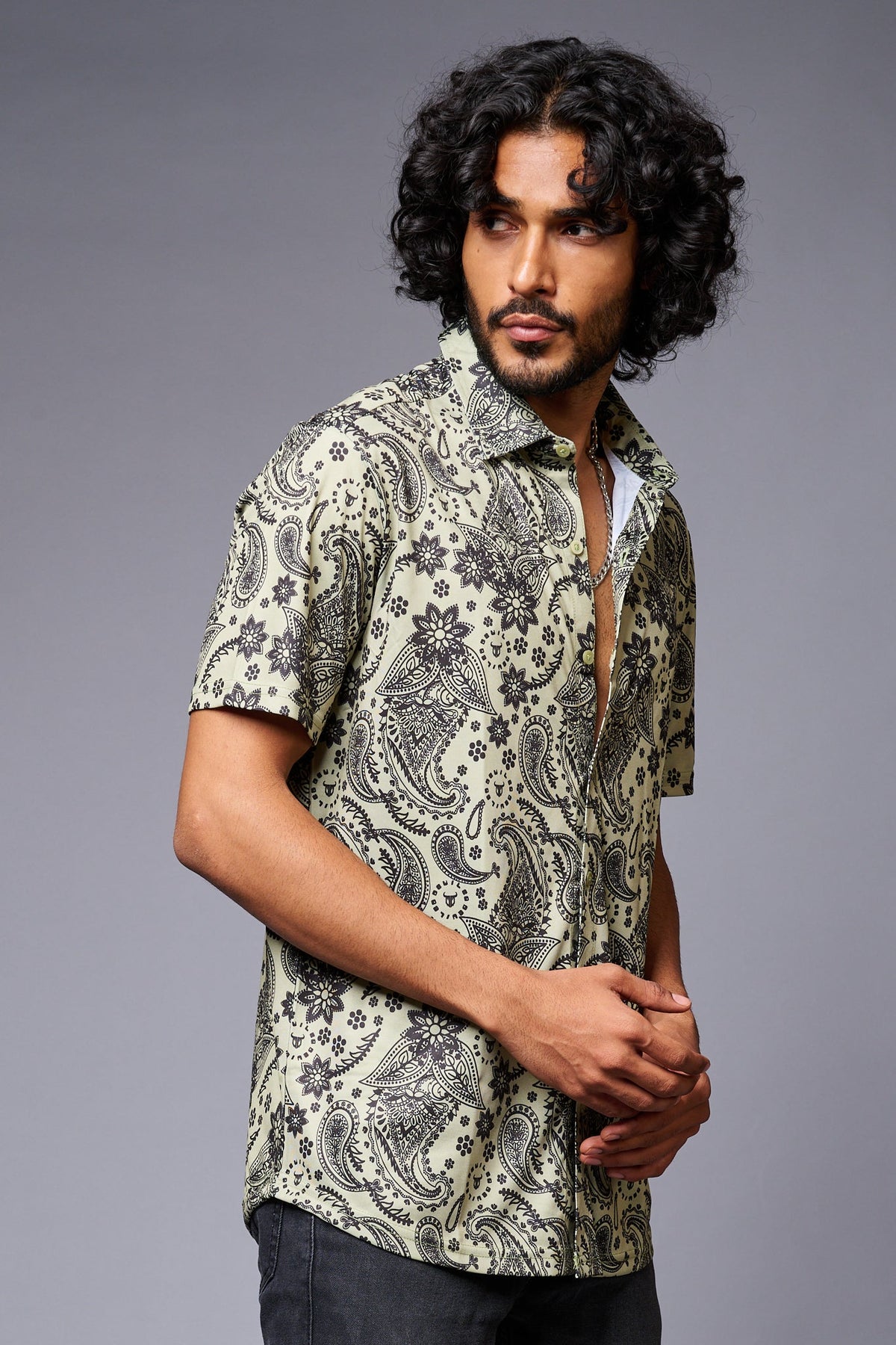 Paisely Design Printed Green Shirt for Men - Go Devil