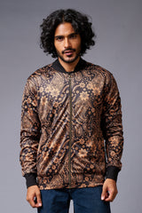 Paisely Design Printed (in brown) Black Bomber Jacket for Men - Go Devil