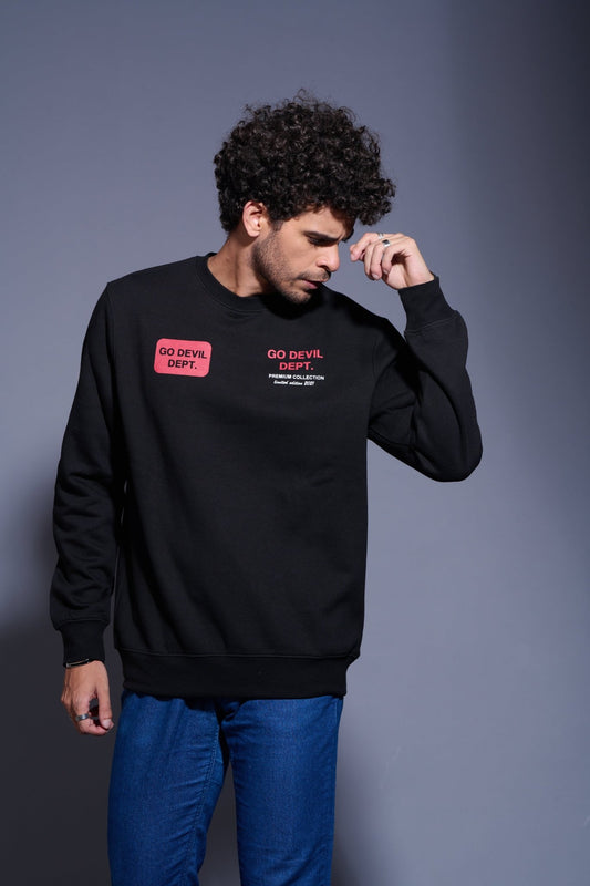 Paisely Design Printed Black Sweatshirt for Men - Go Devil